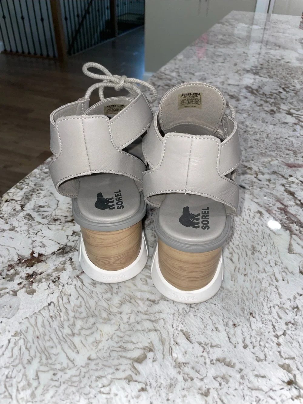 Sorel Light Gray Lace-Up Wedge Sandals